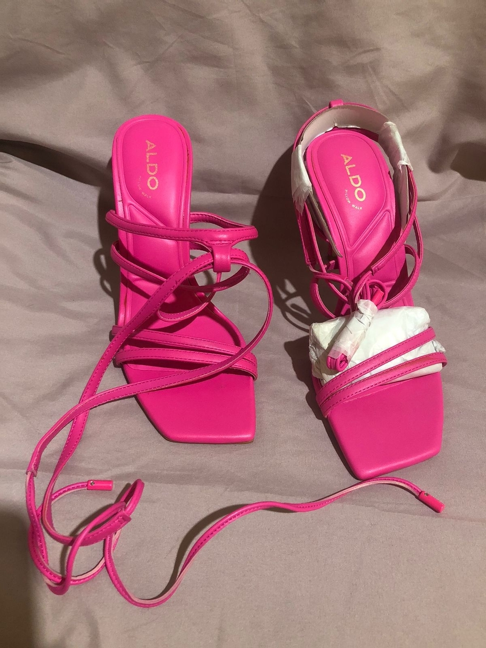Aldo Bright Pink Lace-Up Square-Toe Heels